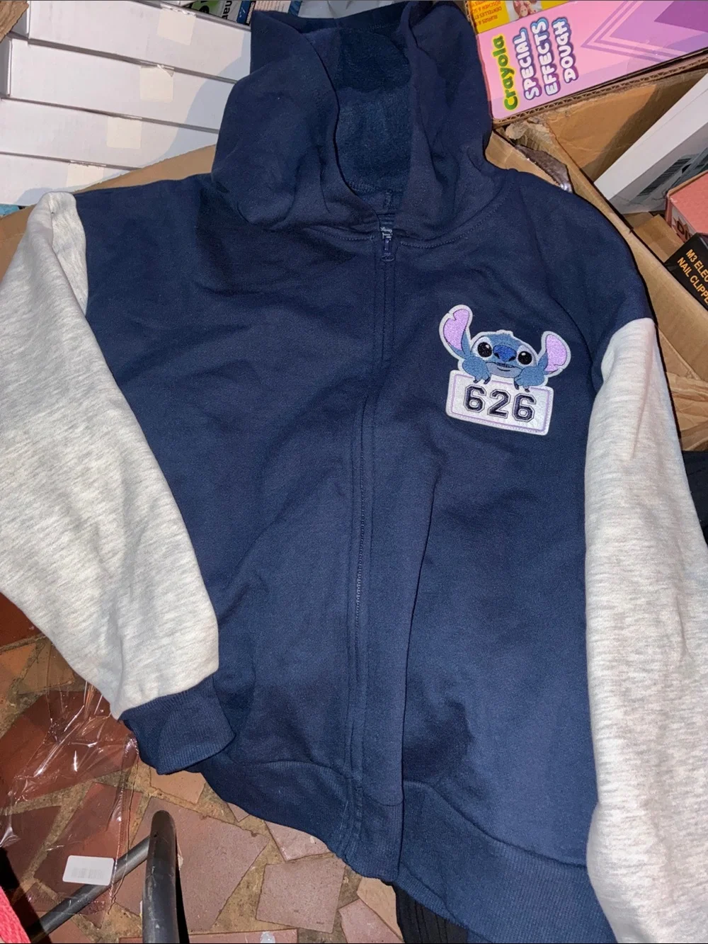 Disney Navy and Light Gray Stitch Zip Hoodie